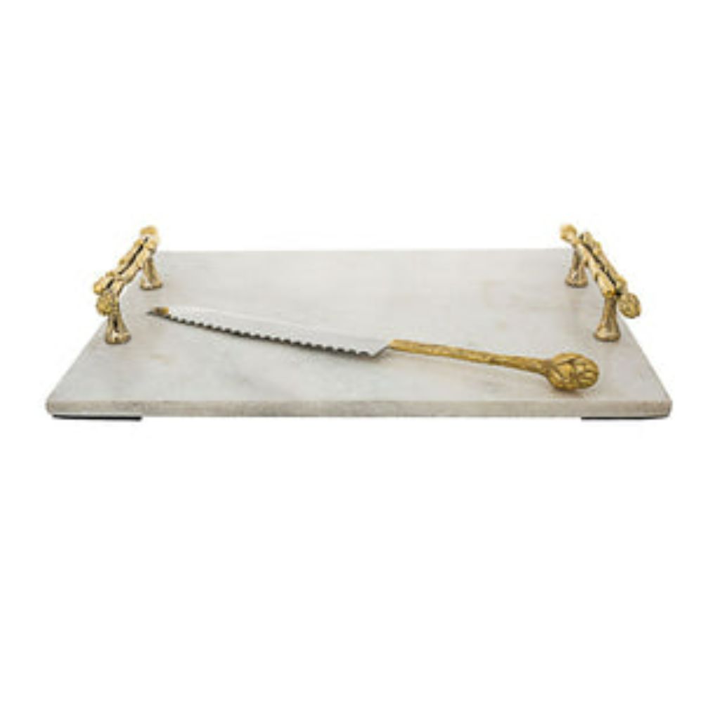 Marble Challah Tray with Bamboo Handles