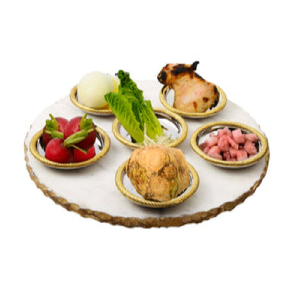 Round Marble Seder Tray with 6 Bowls