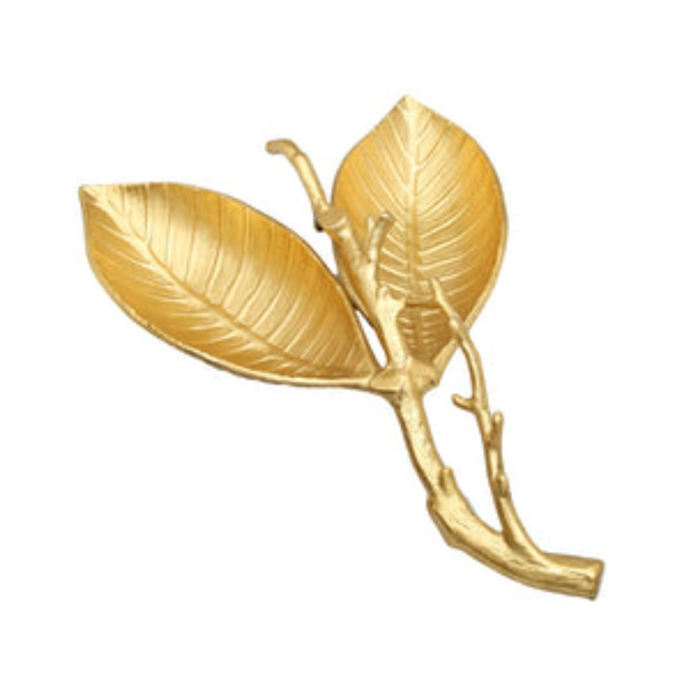 Gold Leaf Shaped Relish Dish with Engraved Vein Design