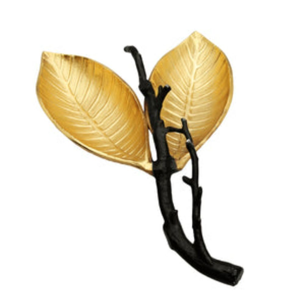 Gold Leaf Shaped Dish with Black Branch
