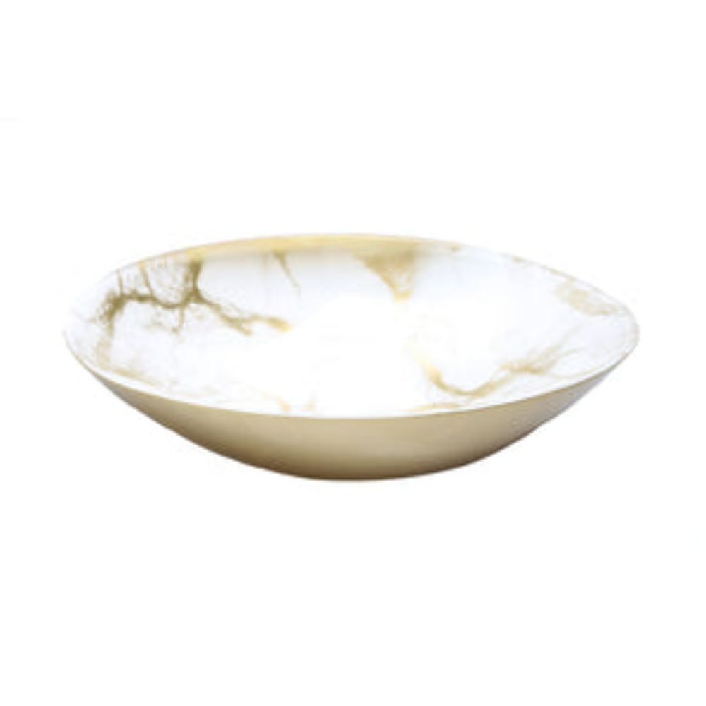 White and Gold Marbleized Oval Bowl