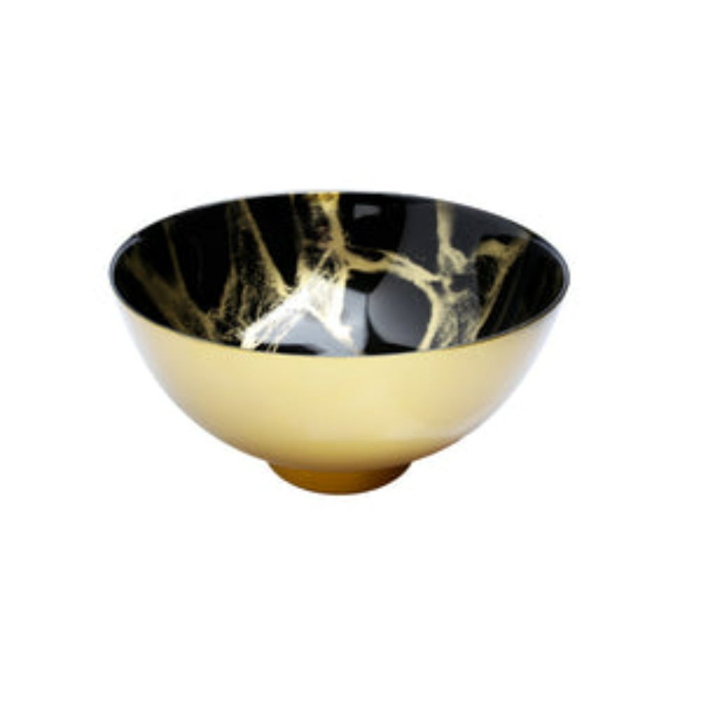 10.5" Black and Gold Marbleized Footed Bowl