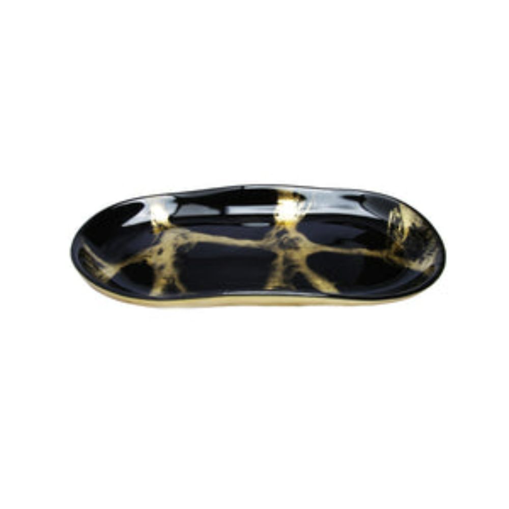 Black and Gold Marbleized Oval Dish