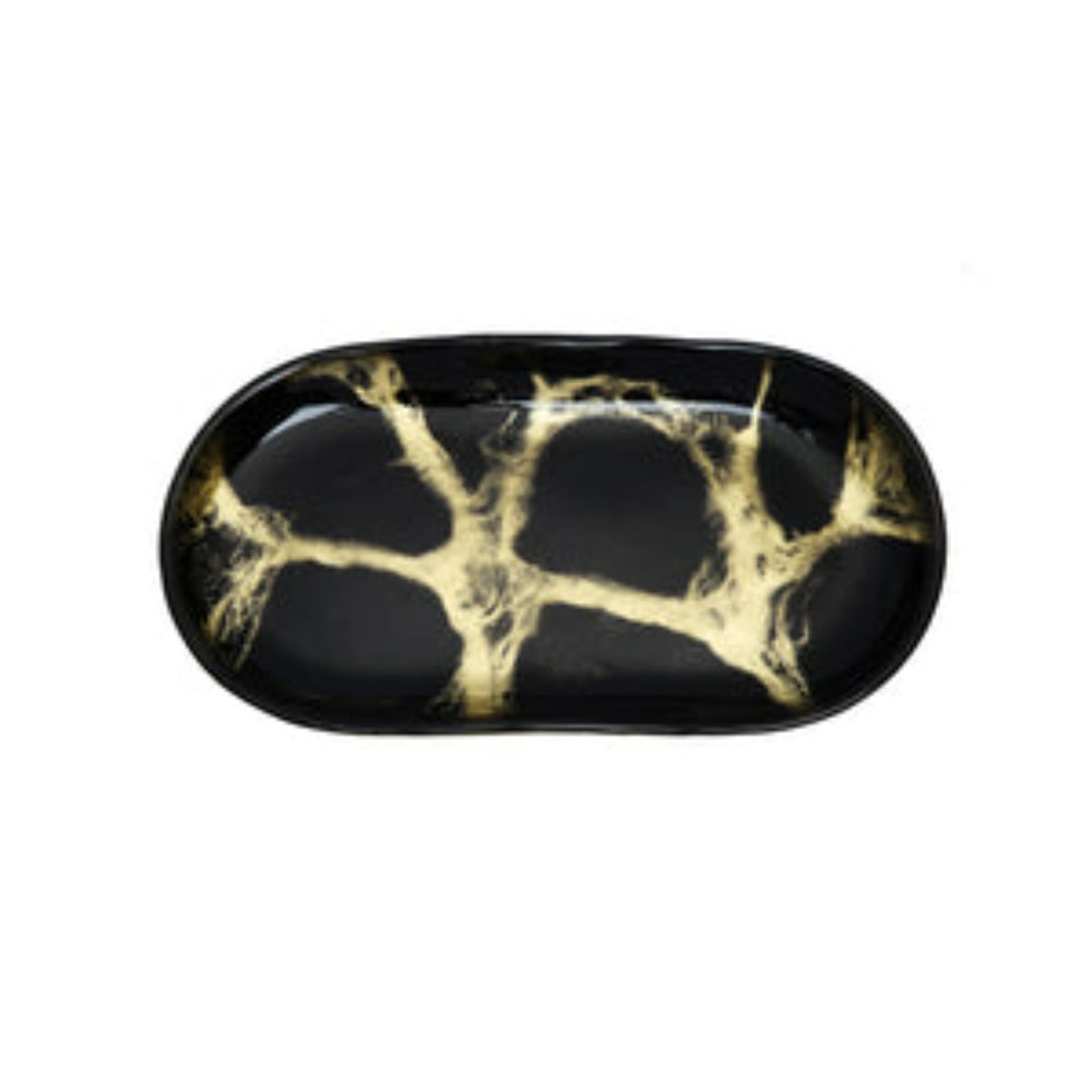 Black and Gold Marbleized Oval Dish
