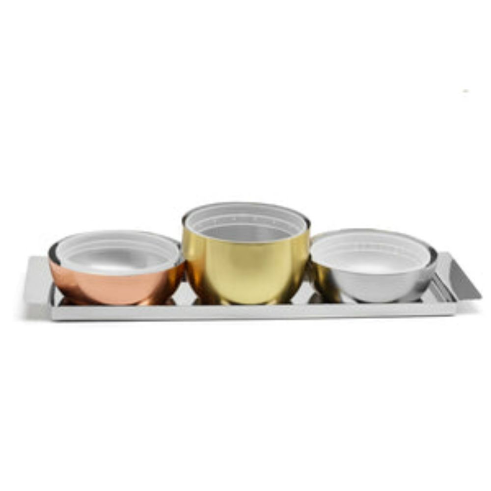 Rectangular Tray with 3 Multi Colored Dip Container Bowls