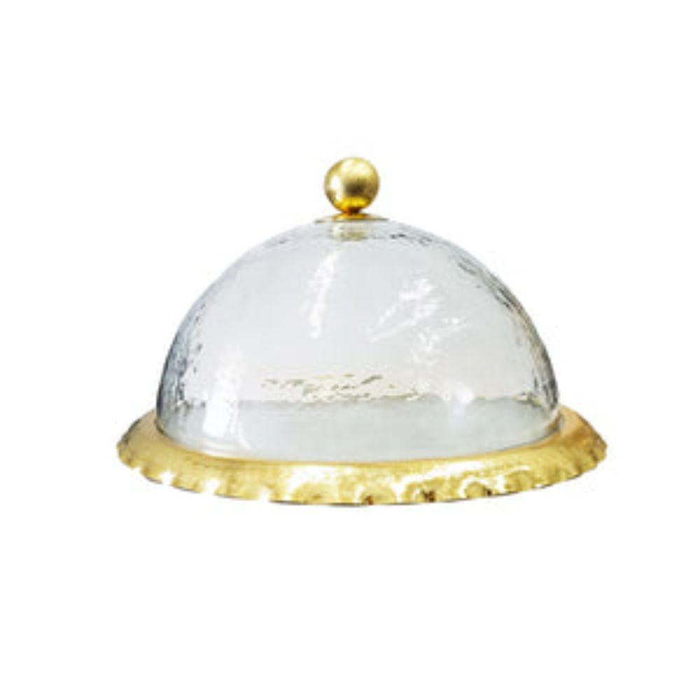 Glass Cake Dome Plate with Gold Border