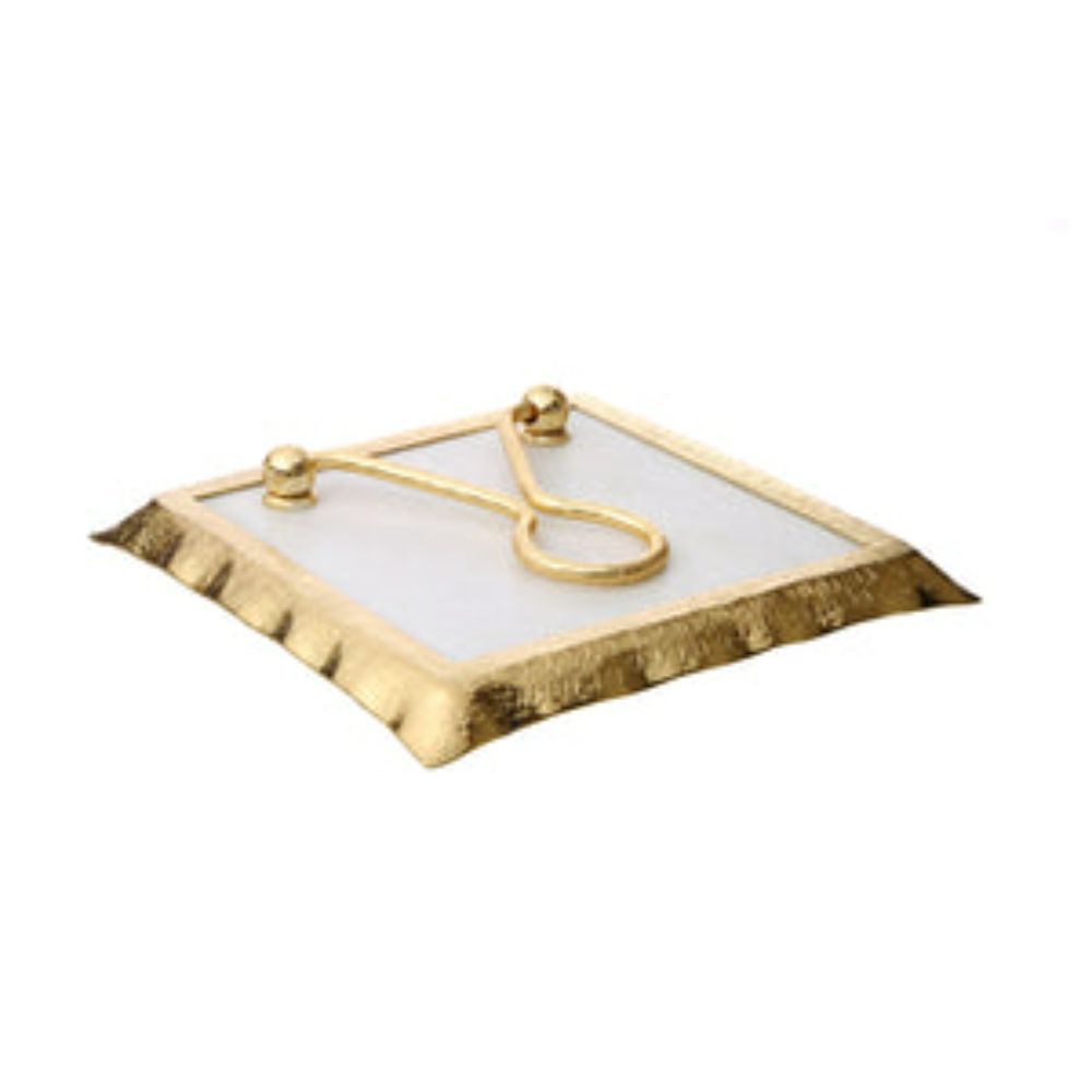 Square Marble Napkin Holder With Gold Rim - 7.75"L X 7.75"W X 1.5"H