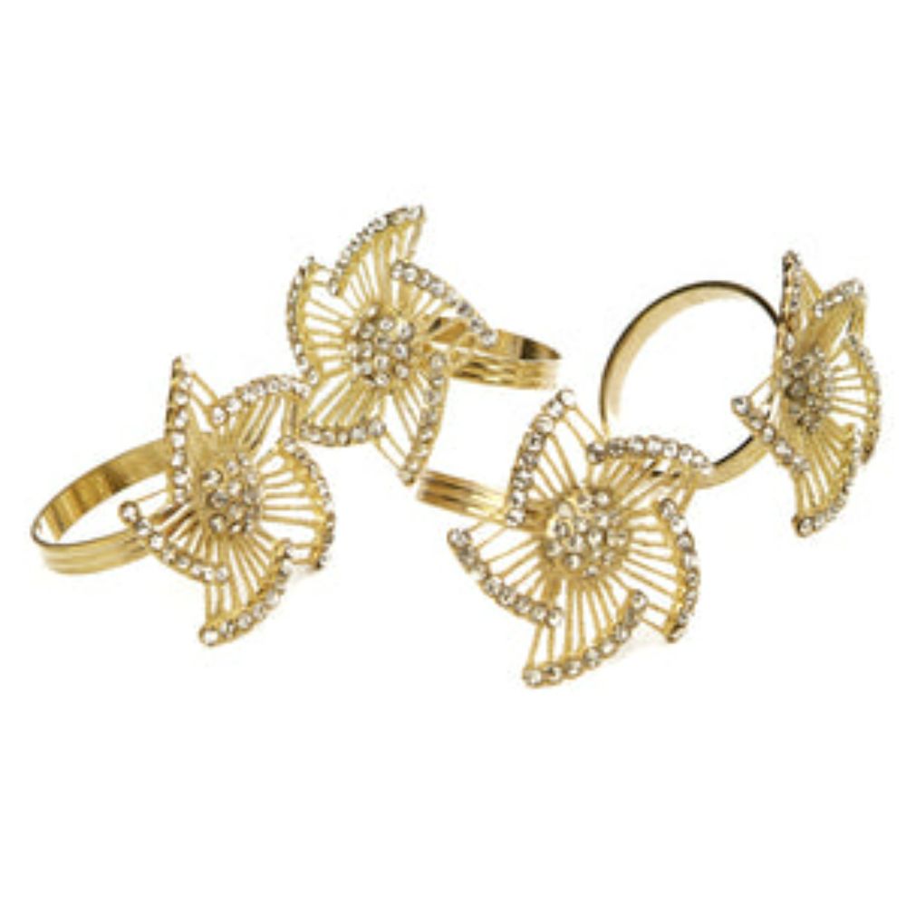 Set of 4 Gold Napkin Rings-Leaf Design