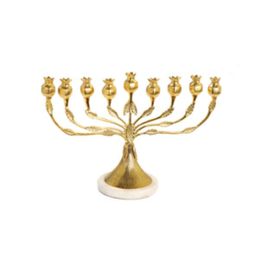 Gold Menorah with Pomegranate Design