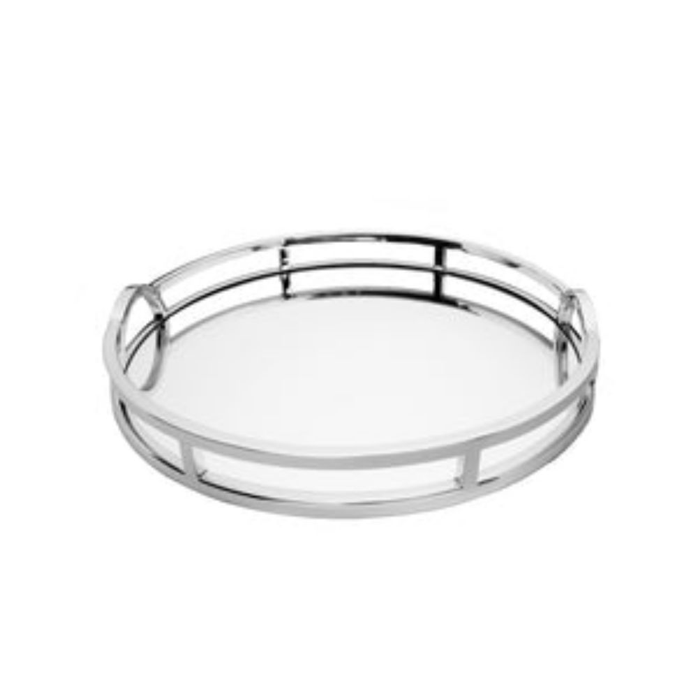 15" Round Mirror Tray with Modern Loop Design