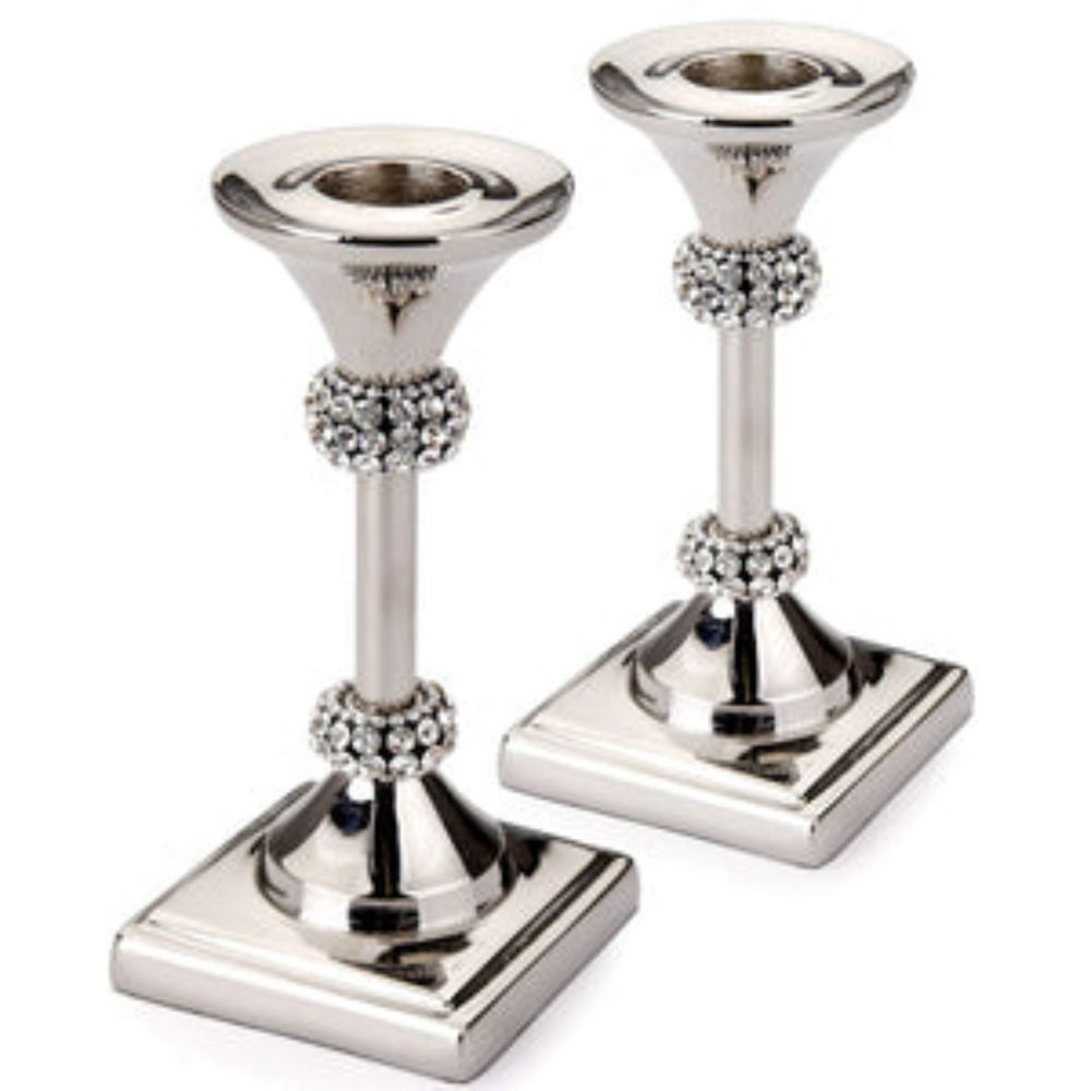 Set of Stainless Steel Candle Holder with Crystal Diamond Design
