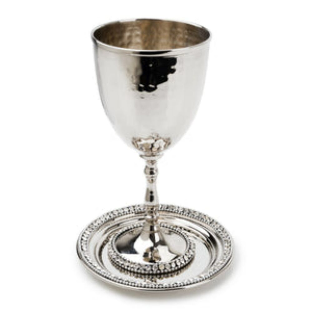 Stainless Steel Kiddush Cup and Tray with Crystal Beads