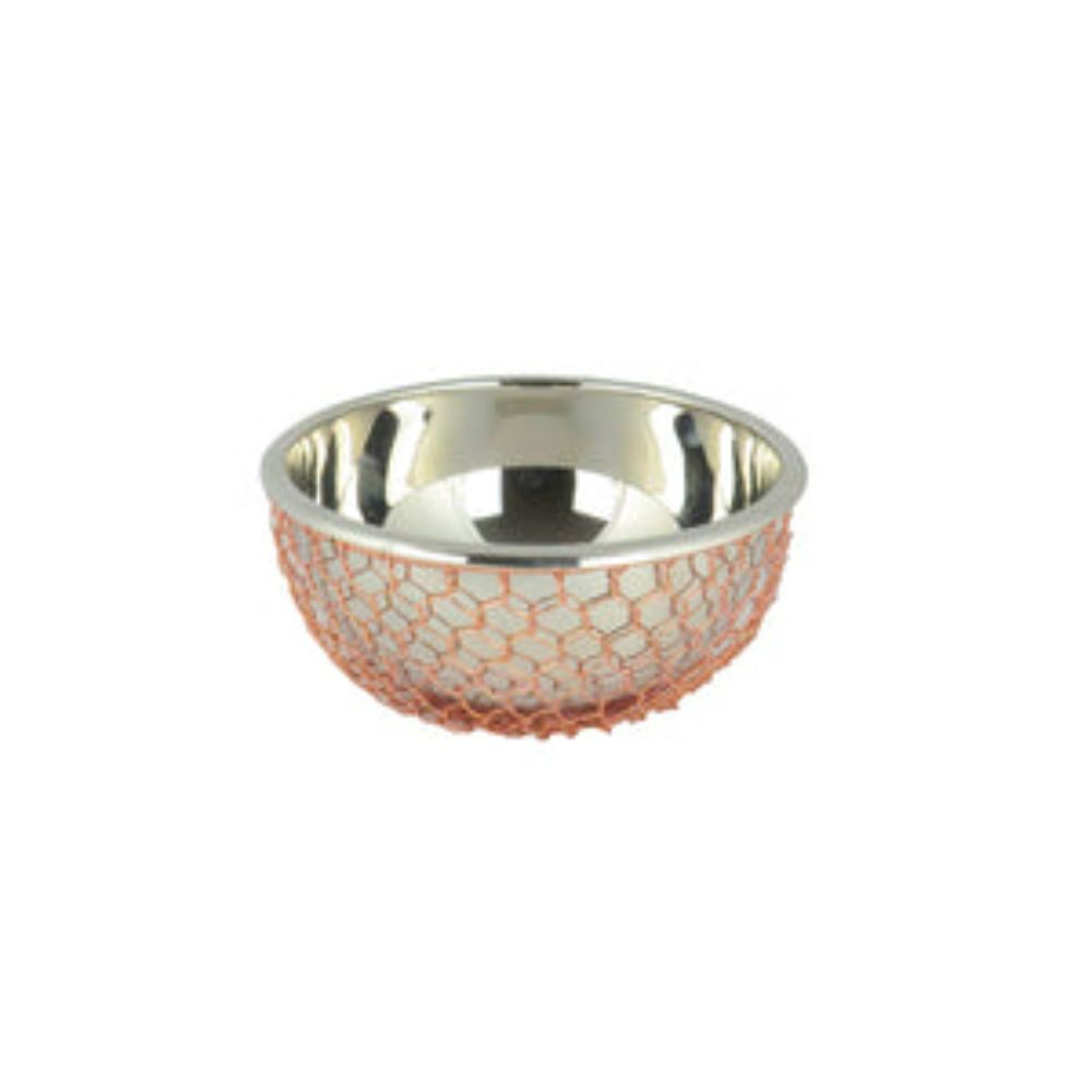 Small Nickel Salad Bowl with Copper Woven Design