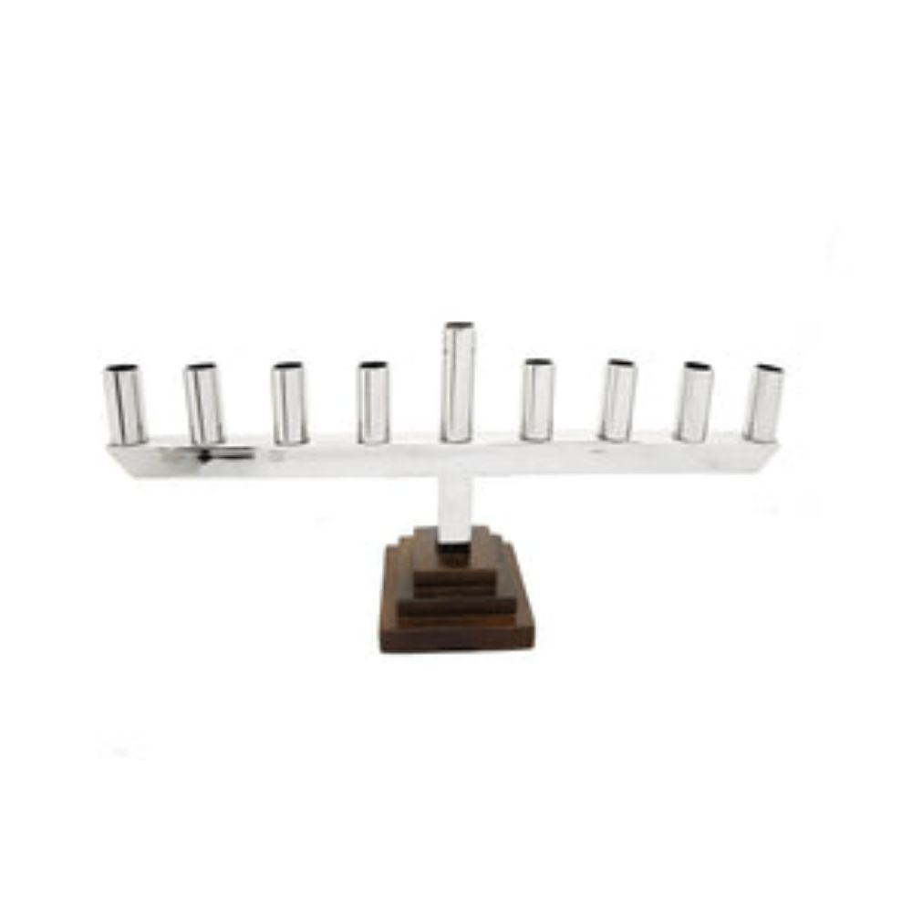 Stainless Steel Straight Menorah with Black Square Base