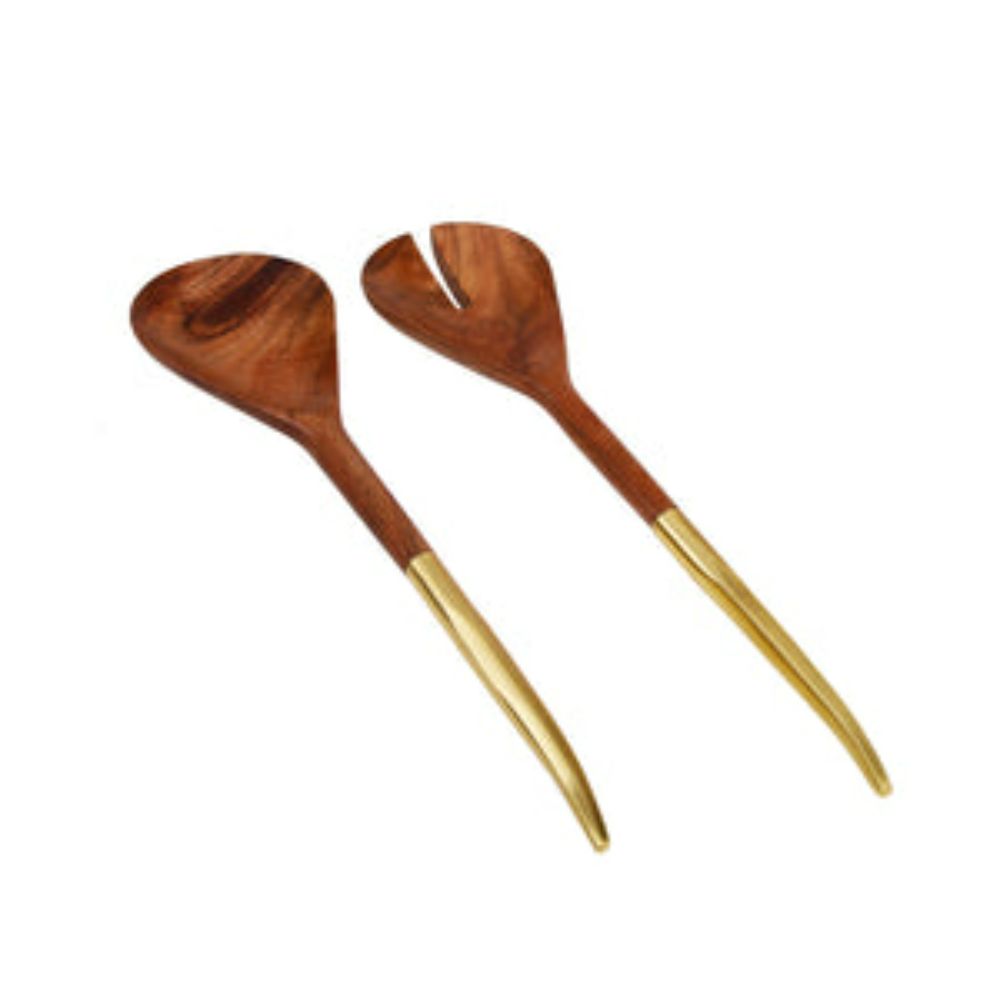 S/2 Wooden Salad Servers With Gold Handle