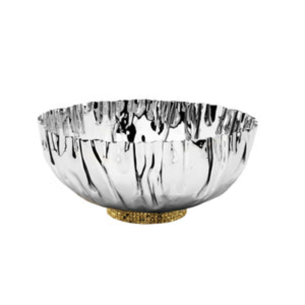Stainless Steel Crumpled Bowl with Gold Mosaic Base