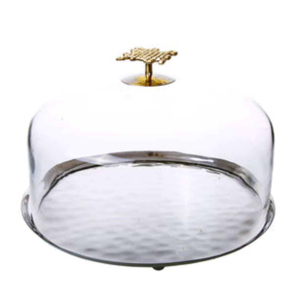 Glass Cake Dome With Mosaic Handle - 11.75"D X 8.5"H