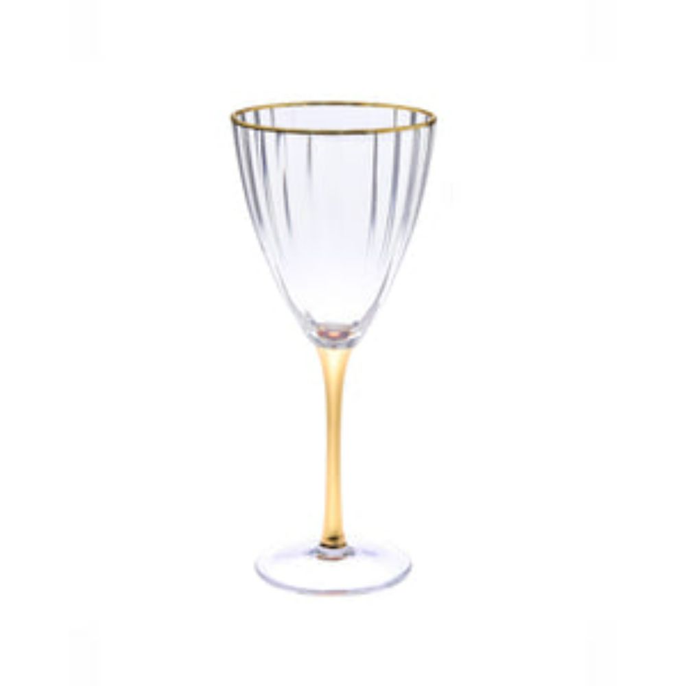 Set of 6 Textured Wine Glasses with Gold Stem and Rim