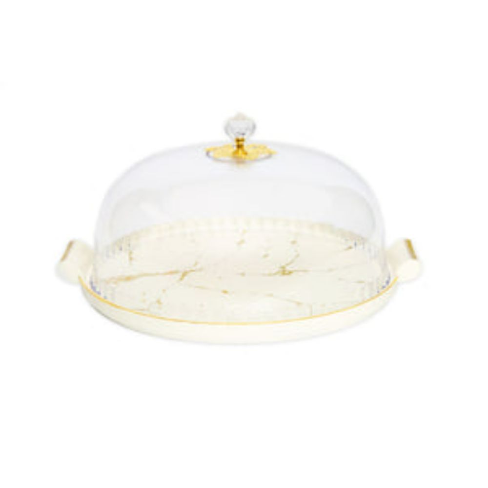 11" White Porcelain Cake Dome with Gold Design