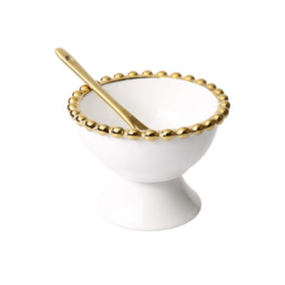 Porcelain White Dessert Cups with Gold Beaded Design