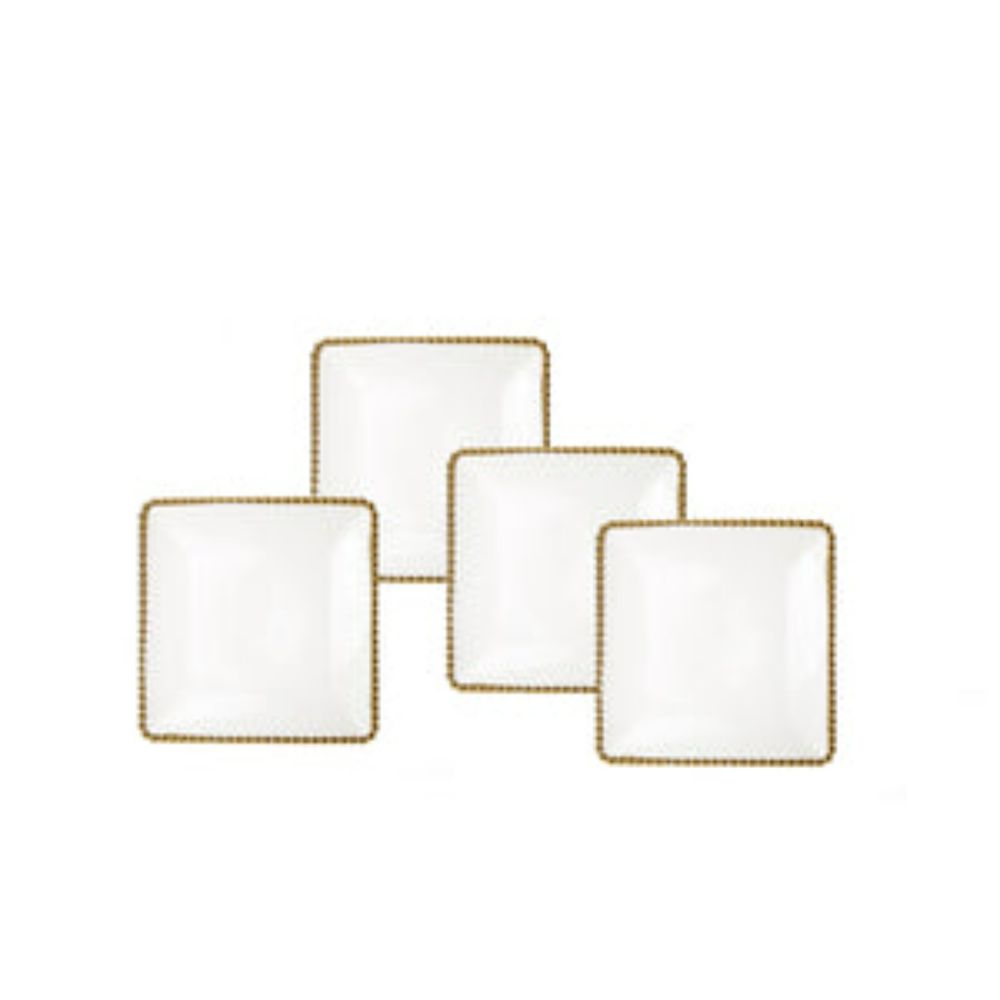 Porcelain White Plates with Gold Beaded Design