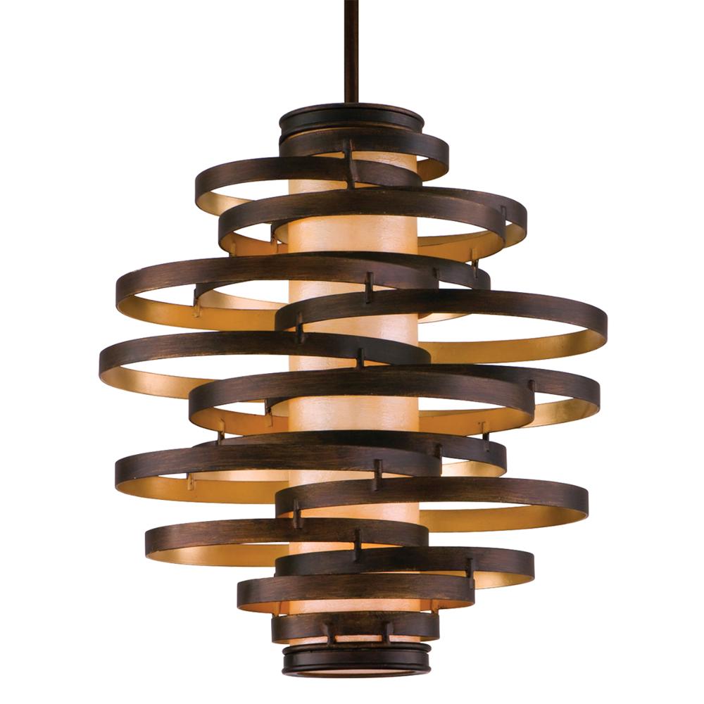 Corbett Lighting 113-43 Vertigo 3 Light Medium Pendant in Bronze With Gold Leaf
