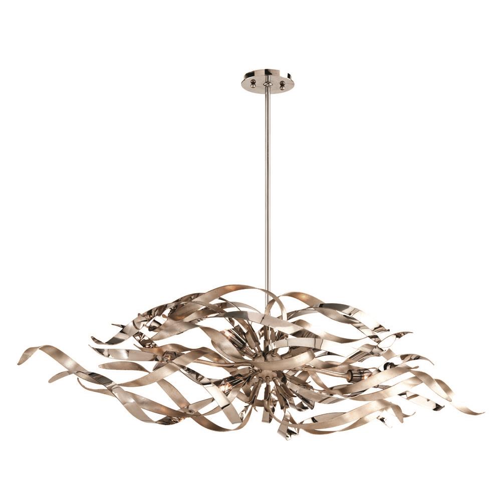 Corbett Lighting 154-56 Graffiti 6 Light Pendant Island in Silver Leaf and Polished Stainless