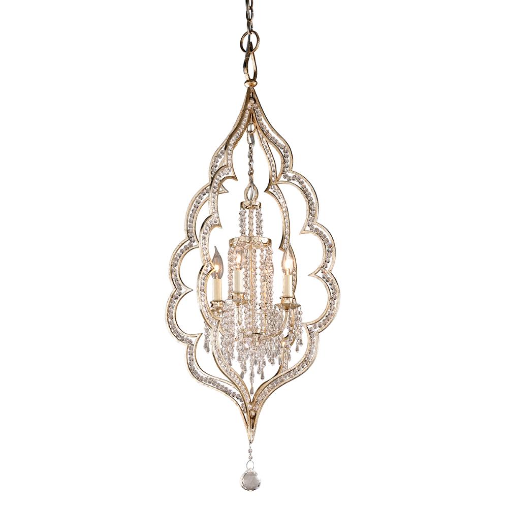 Corbett Lighting 161-44 Bijoux 4 Light Pendant in Silver Leaf With Antique Mist Hand Crafted Iron