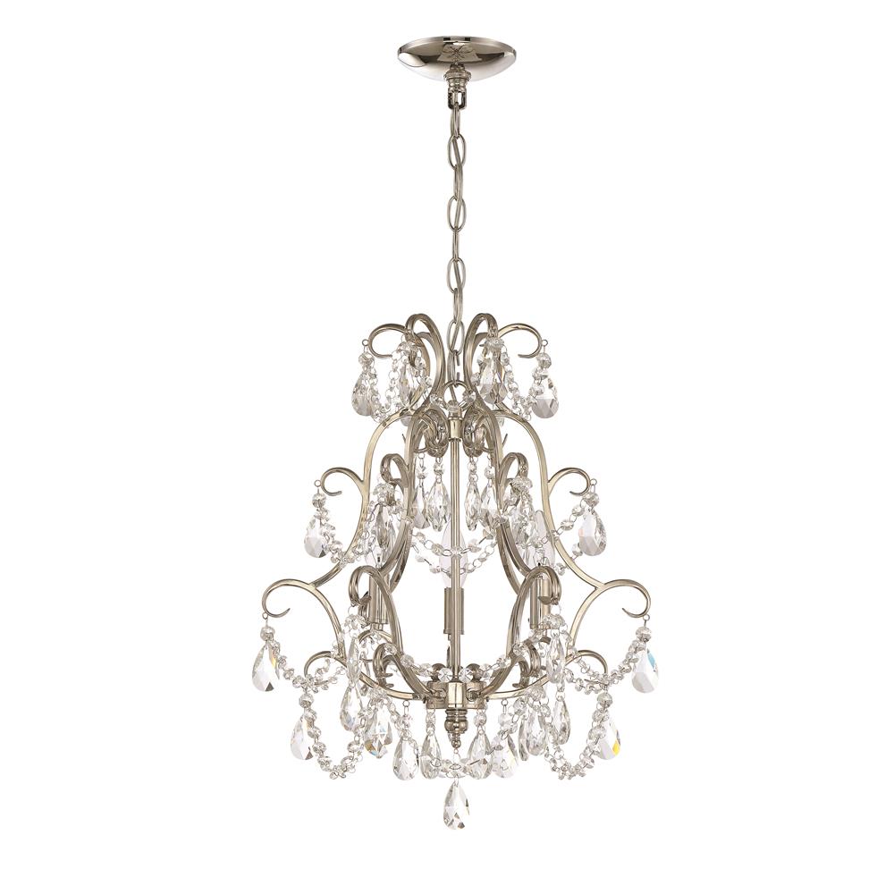 Craftmade 1133C-PLN 3 Light Mini Chandelier in Polished Nickel with Clear Crystals