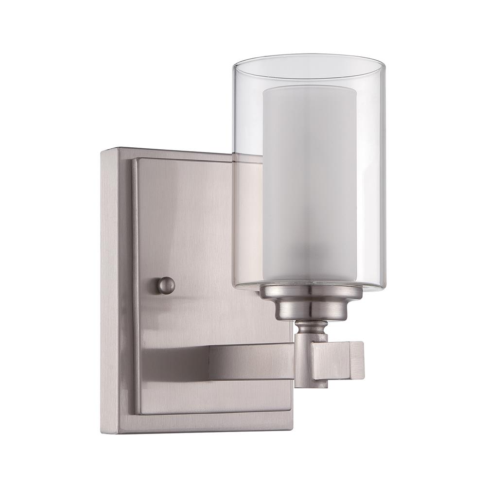 Craftmade 16705BNK1 Celeste 1 Light Wall Sconce in Brushed Polished Nickel with Clear Outer/Frosted Inner Glass