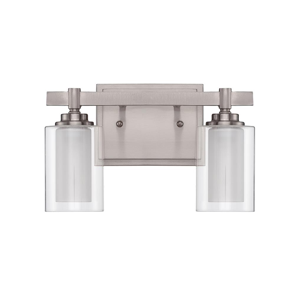Craftmade 16712BNK2 Celeste 2 Light Vanity in Brushed Polished Nickel with Clear Outer/Frosted Inner Glass