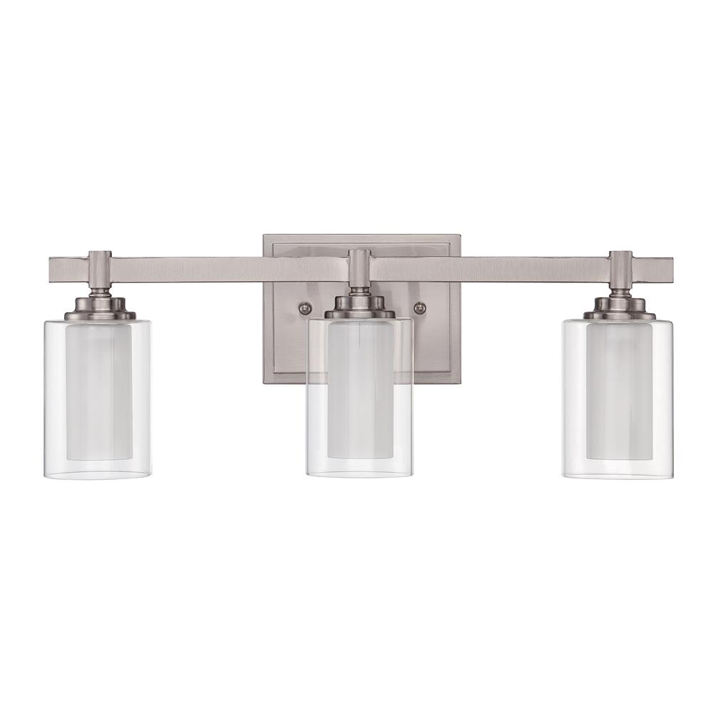 Craftmade 16720BNK3 Celeste 3 Light Vanity in Brushed Polished Nickel with Clear Outer/Frosted Inner Glass