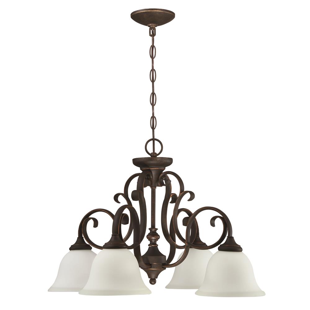 Craftmade 24224-MB-WG Barrett Place 4 Light Down Chandelier in Mocha Bronze with White Frosted Glass