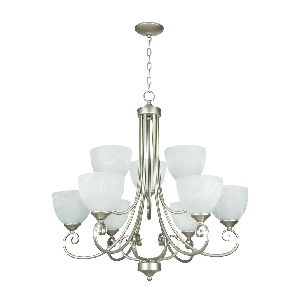 Craftmade 25329-SN Raleigh 9 Light Chandelier in Satin Nickel with Faux Alabaster Glass