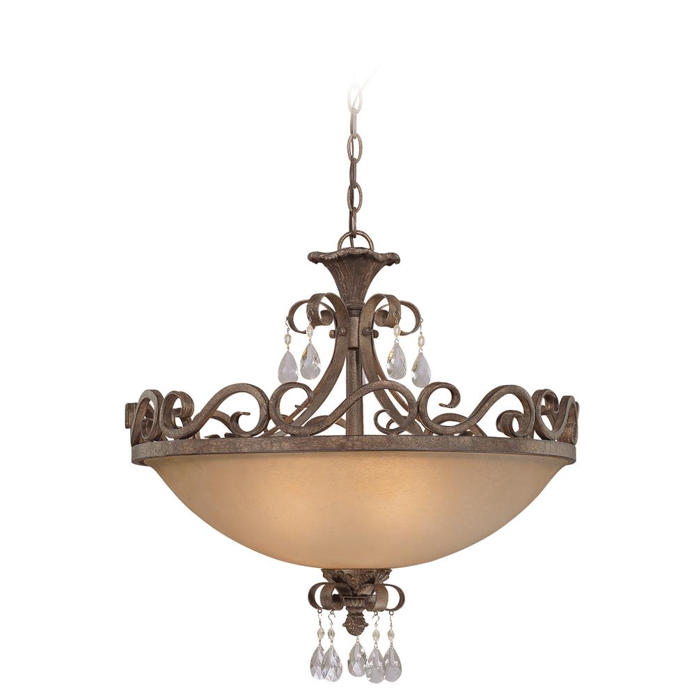 Craftmade 25634-FR Englewood 4 Light Convertible Semi Flush/Pendant in French Roast with Crystals