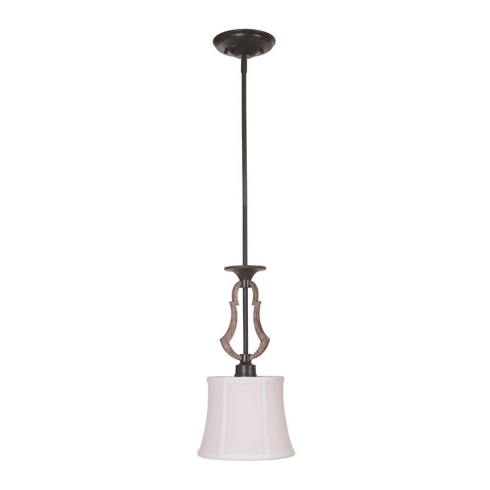 Craftmade 35191-WP Winton 1 Light Mini Pendant in Weathered Pine/Bronze with White Linen fabric