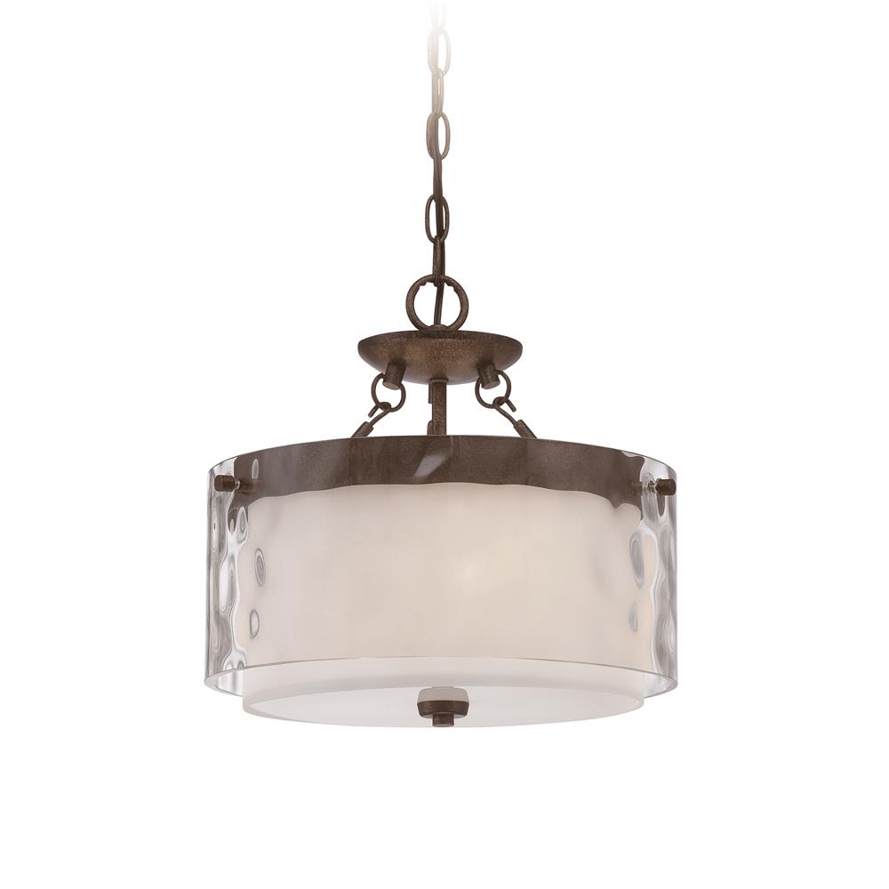 Craftmade 35453-PR Kenswick 3 Light Convertible Semi Flush/Pendant in Peruvian Bronze with Clear Hammered (Outer)/Frosted Ribbed (Inner) Glass