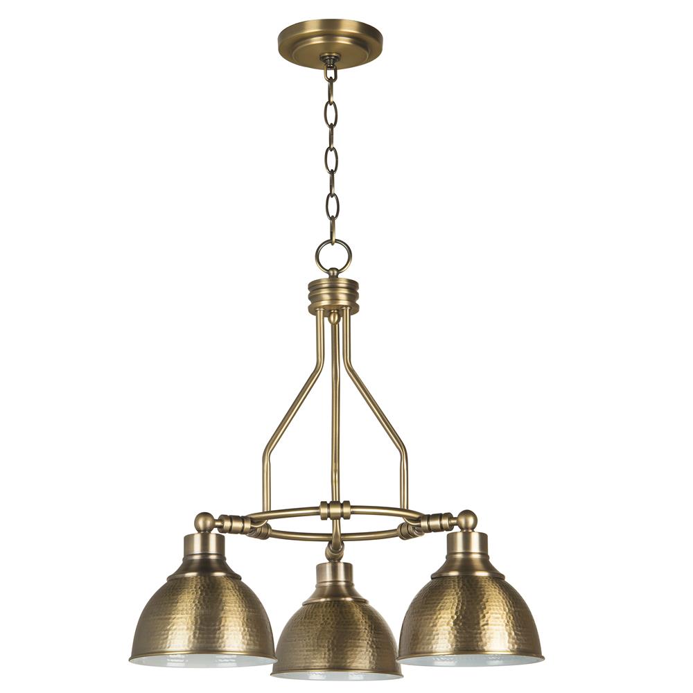 Craftmade 35923-LB Timarron 3 Light Down Chandelier in Legacy Brass with Hammered Metal