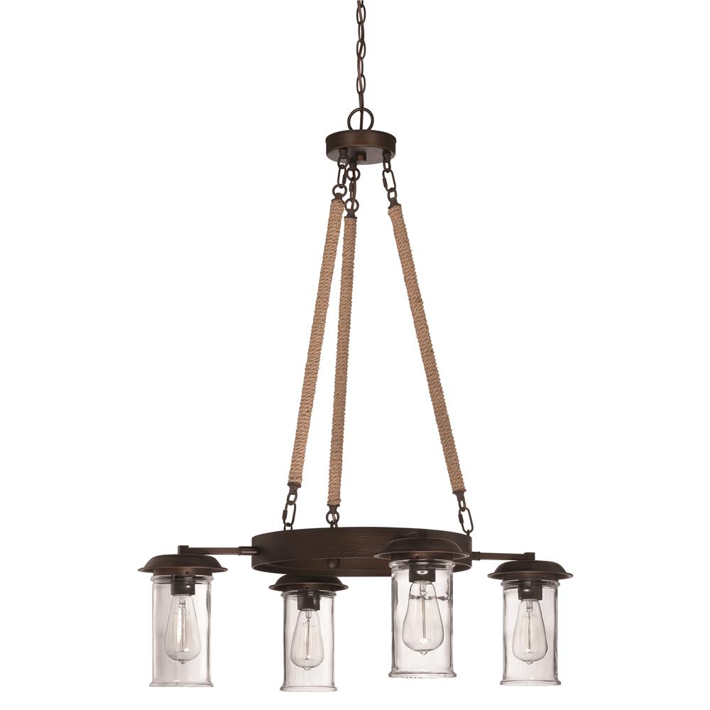 Craftmade 36124-ABZ Thornton 4 Light Up/Down Chandelier in Aged Bronze with Natural Rope Accent