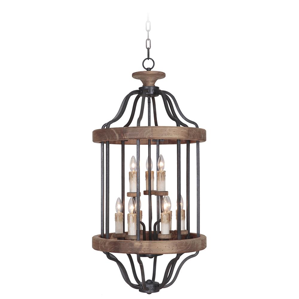 Craftmade 36539-TBWB Ashwood 9 Light Foyer in Textured Black/Whiskey Barrel with Antique White Candle Covers