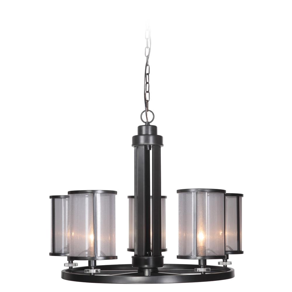 Craftmade 36725-MBK Danbury 5 Light Chandelier in Matte Black with Organza Wrapped Fabric
