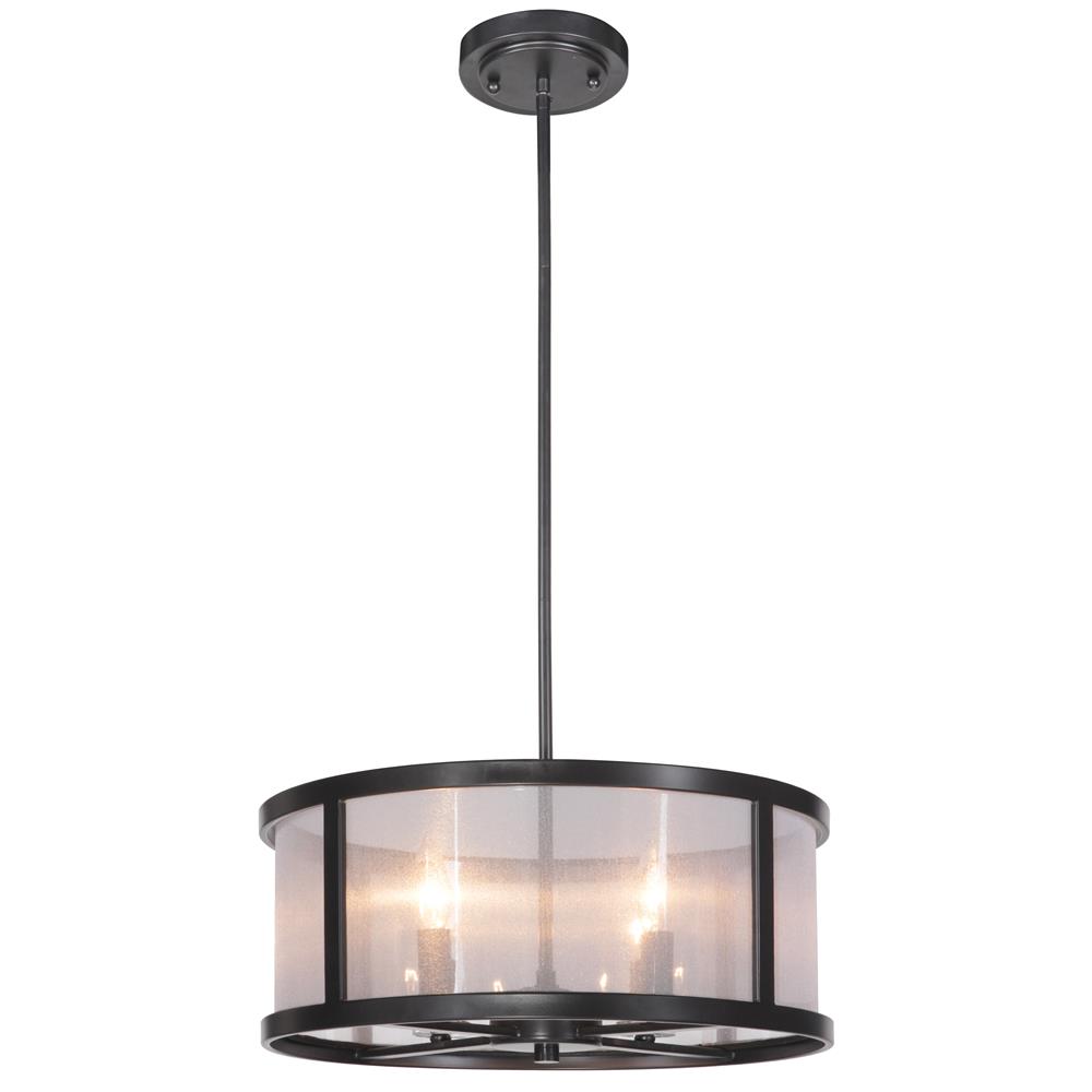 Craftmade 36794-MBK Danbury 4 Light Pendant in Matte Black with Organza Wrapped Fabric