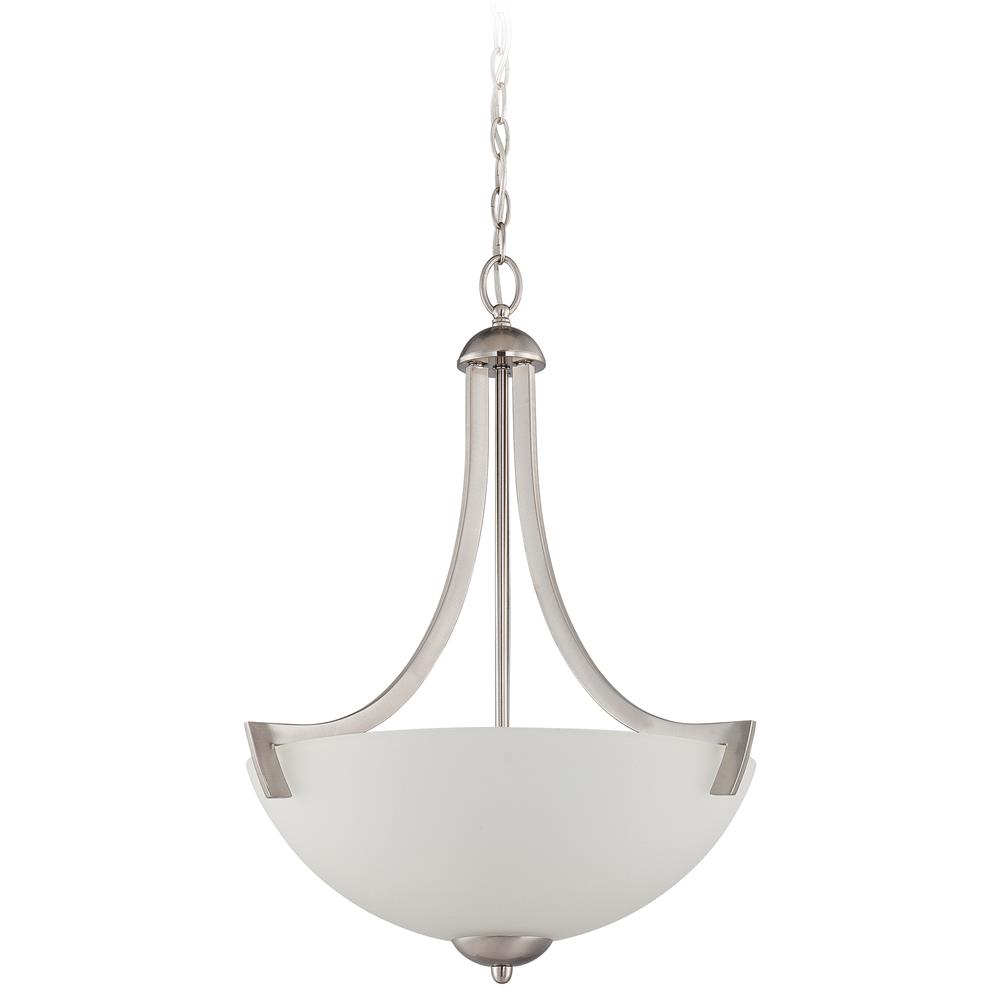 Craftmade 37743-SN Almeda 3 Light Inverted Pendant in Satin Nickel with Frosted White Glass