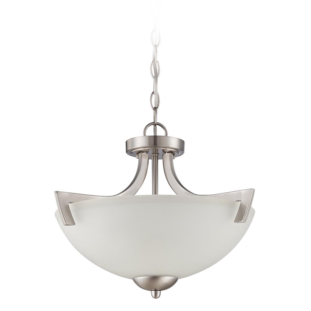 Craftmade 37753-SN Almeda 3 Light Convertible Semi Flush/Pendant in Satin Nickel with Frosted White Glass