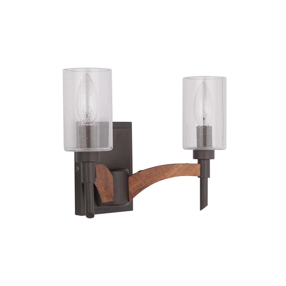 Craftmade 40302-ESPWB Tahoe 2 Light Vanity in Espresso/Whiskey Barrel with Clear Seeded Glass
