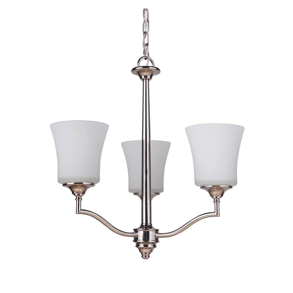 Craftmade 41723-PLN Helena 3 Light Chandelier in Polished Nickel with White Frosted Glass