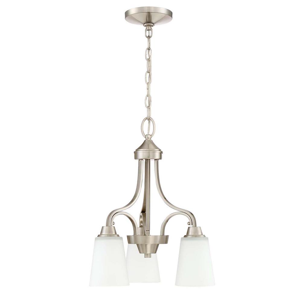 Craftmade 41913-BNK Grace 3 Light Down Chandelier in Brushed Polished Nickel with White Frosted Glass