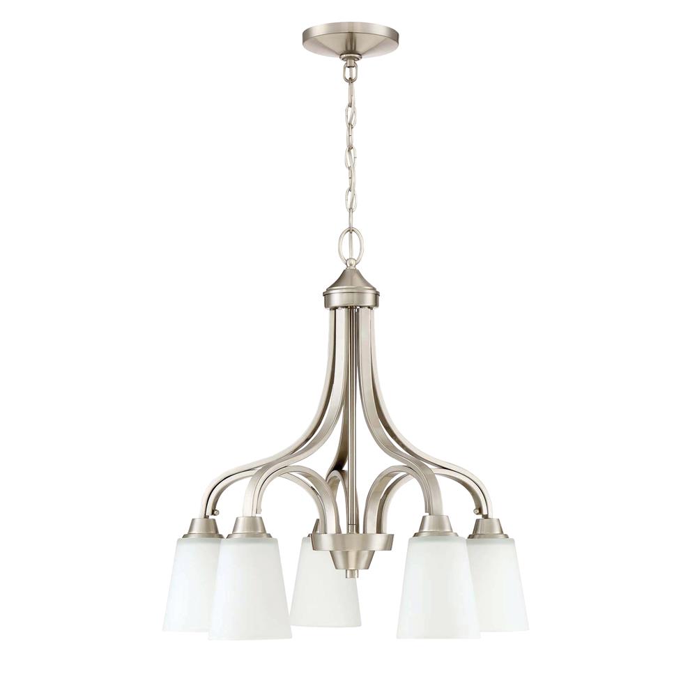 Craftmade 41915-BNK Grace 5 Light Down Chandelier in Brushed Polished Nickel with White Frosted Glass