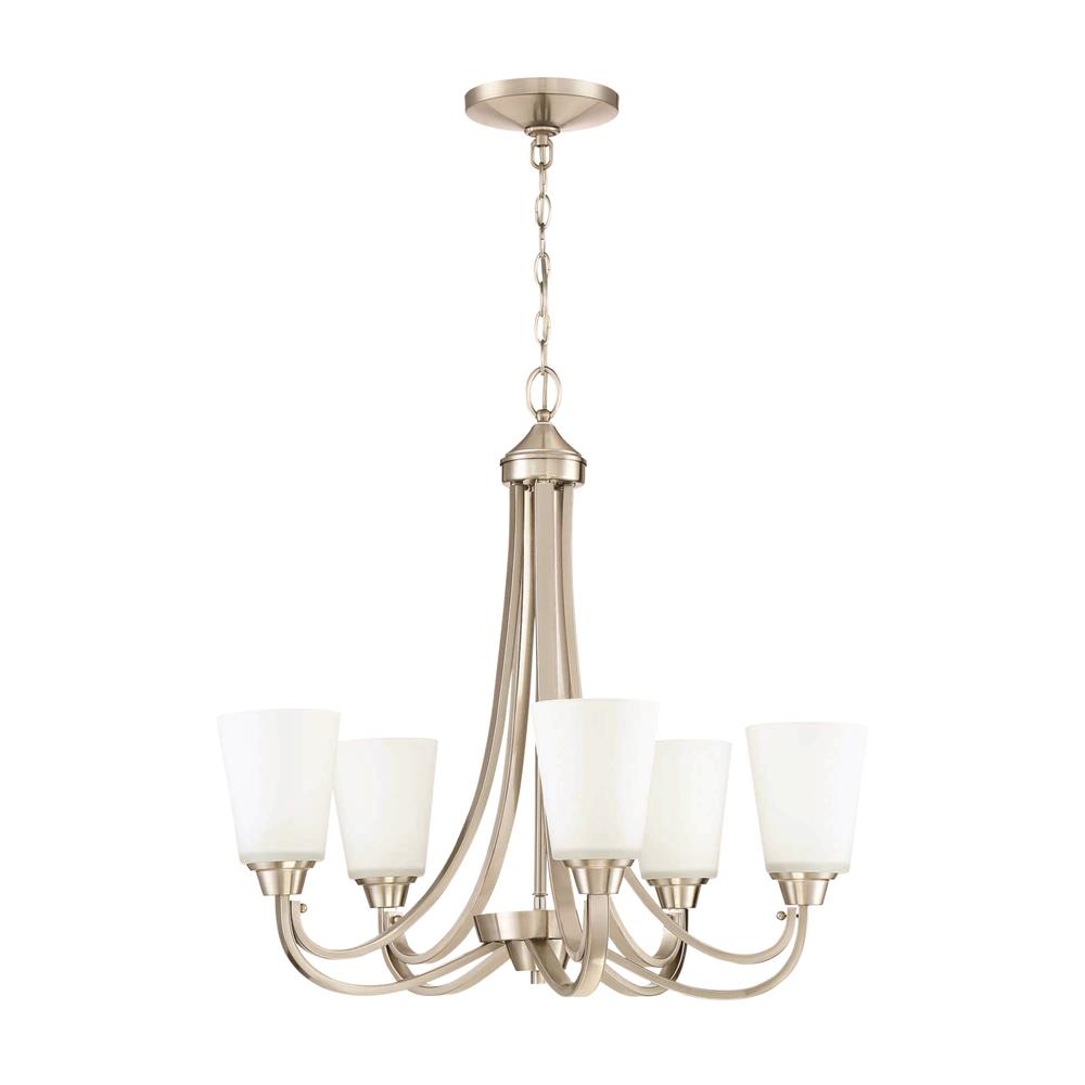Craftmade 41925-BNK Grace 5 Light Chandelier in Brushed Polished Nickel with White Frosted Glass