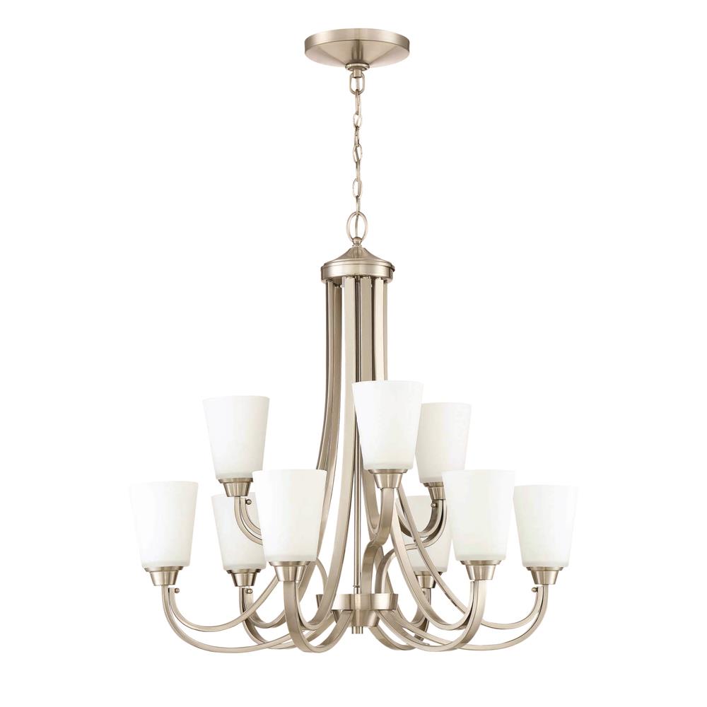 Craftmade 41929-BNK Grace 9 Light Chandelier in Brushed Polished Nickel with White Frosted Glass